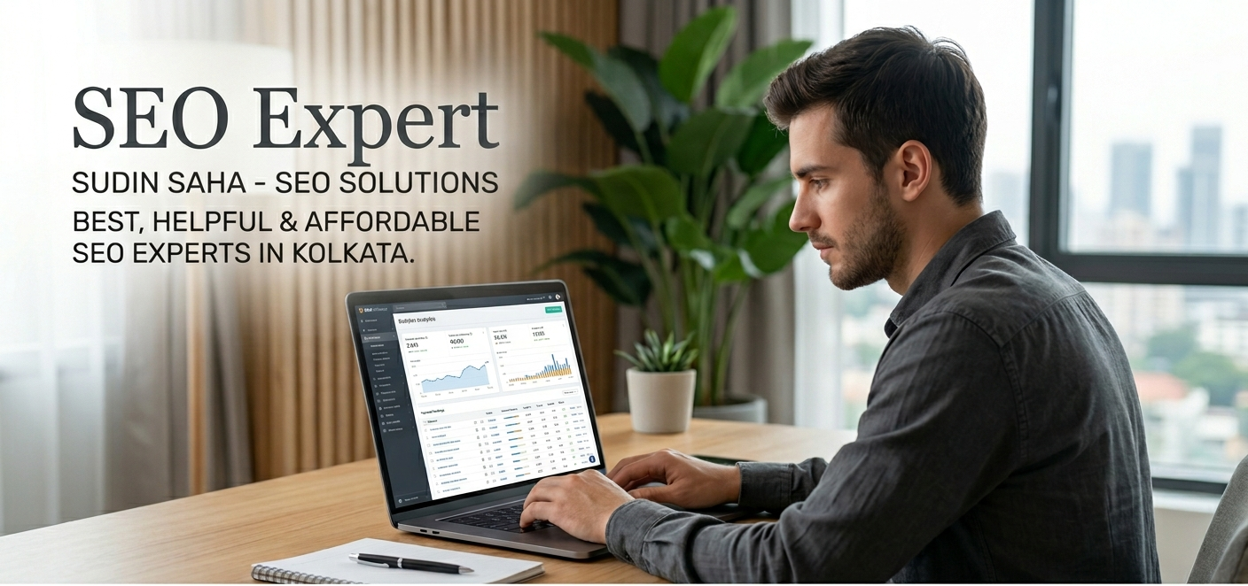 One men has been working to laptop and they are a SEO Expert