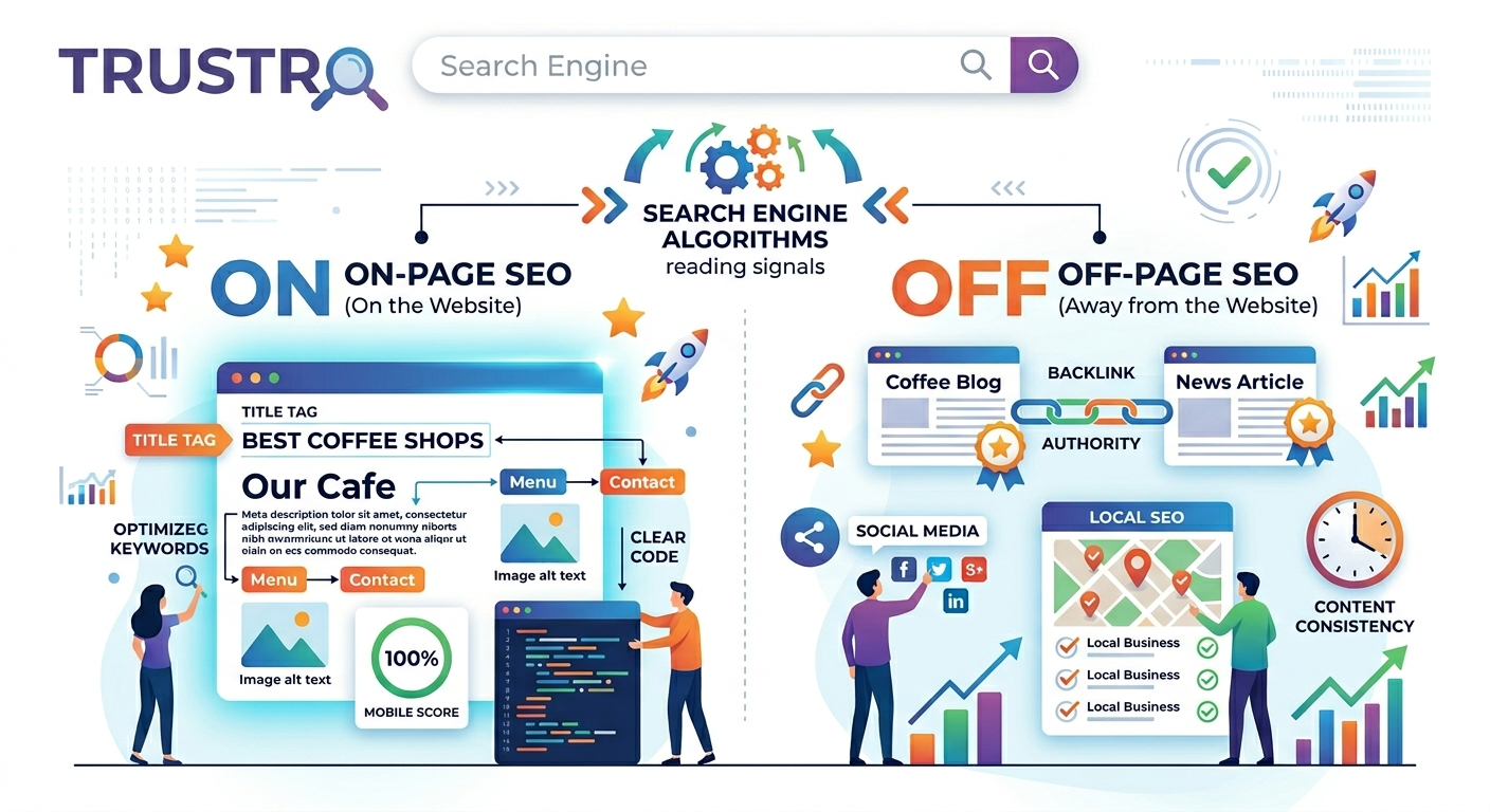 Here image has describe to types of SEO & what's the process or show search engine