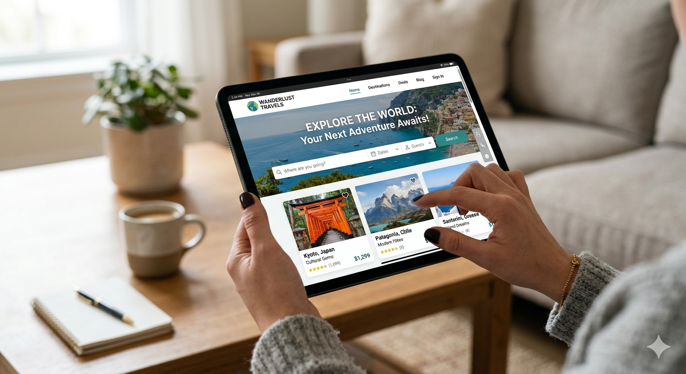 one tablet navigate the webpage